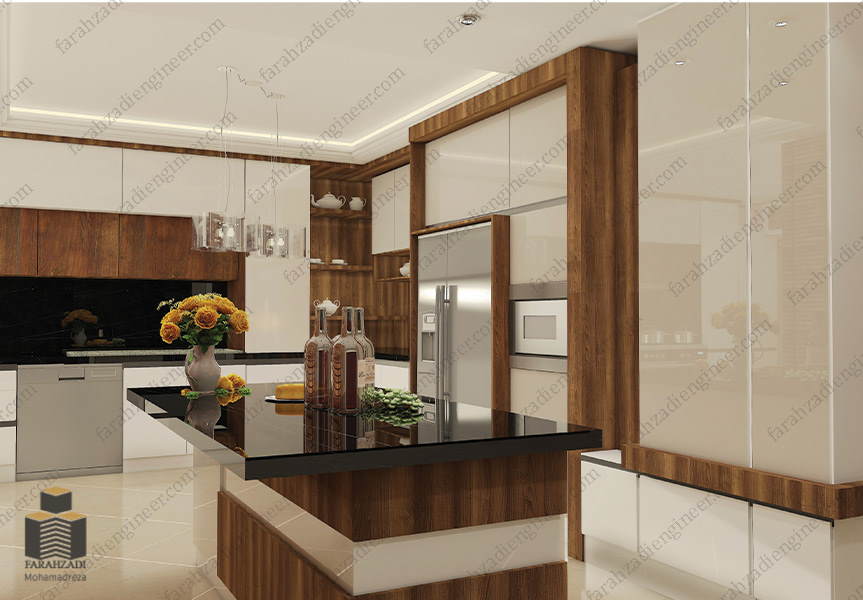 طراحی آشپزخانه واحد مسکونی نیاوران بوکان مهندس فرحزادی