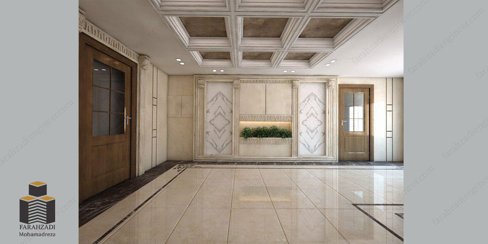 طراحی داخلی لابی ورودی خانه مسکونی گروه طرح و ساخت مهندس فرحزادی