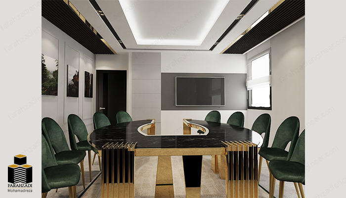 طراحی سه بعدی اتاق جلسات املاک ایوان مهندس فرح زادی