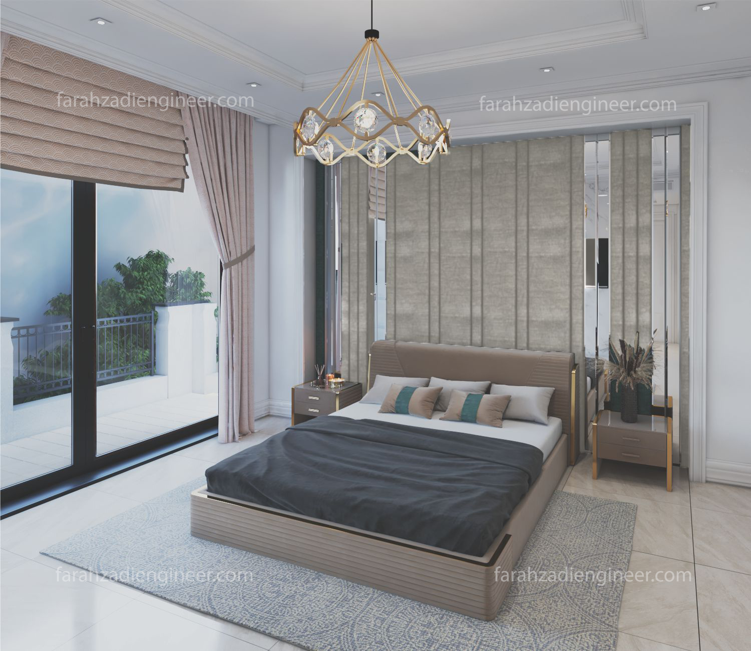 طراحی اتاق خواب مستر با رنگ نخودی مهندس فرح زادی 