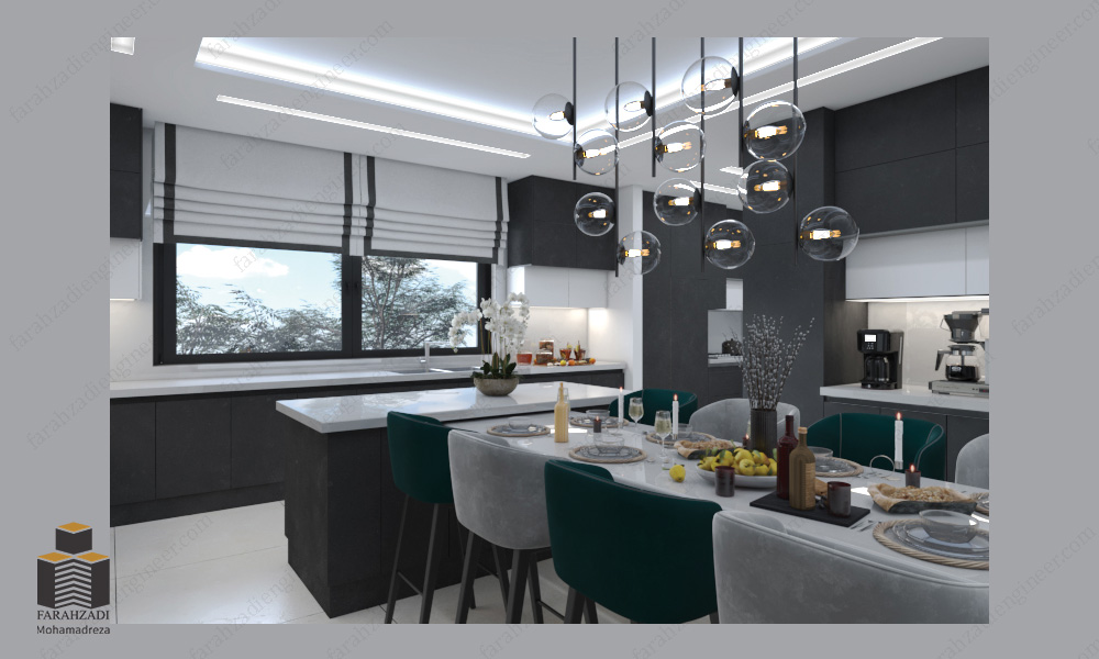 دکور آشپزخانه ویلایی گروه طرح و ساخت مهندس فرح زادی