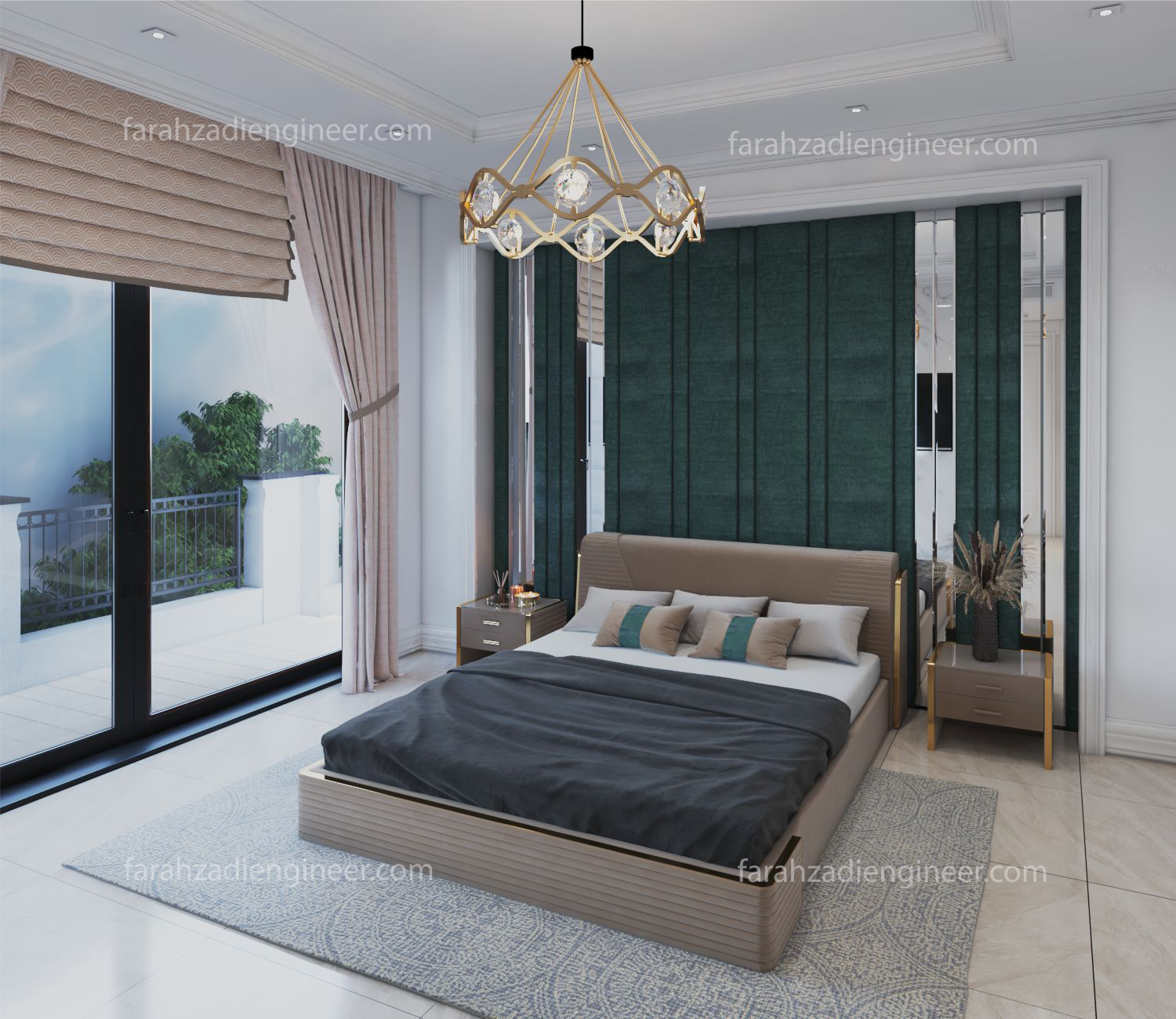 طراحی اتاق خواب با تم رنگ سبز 