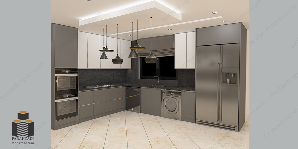 طراحی آشپزخانه با رنگ طوسی